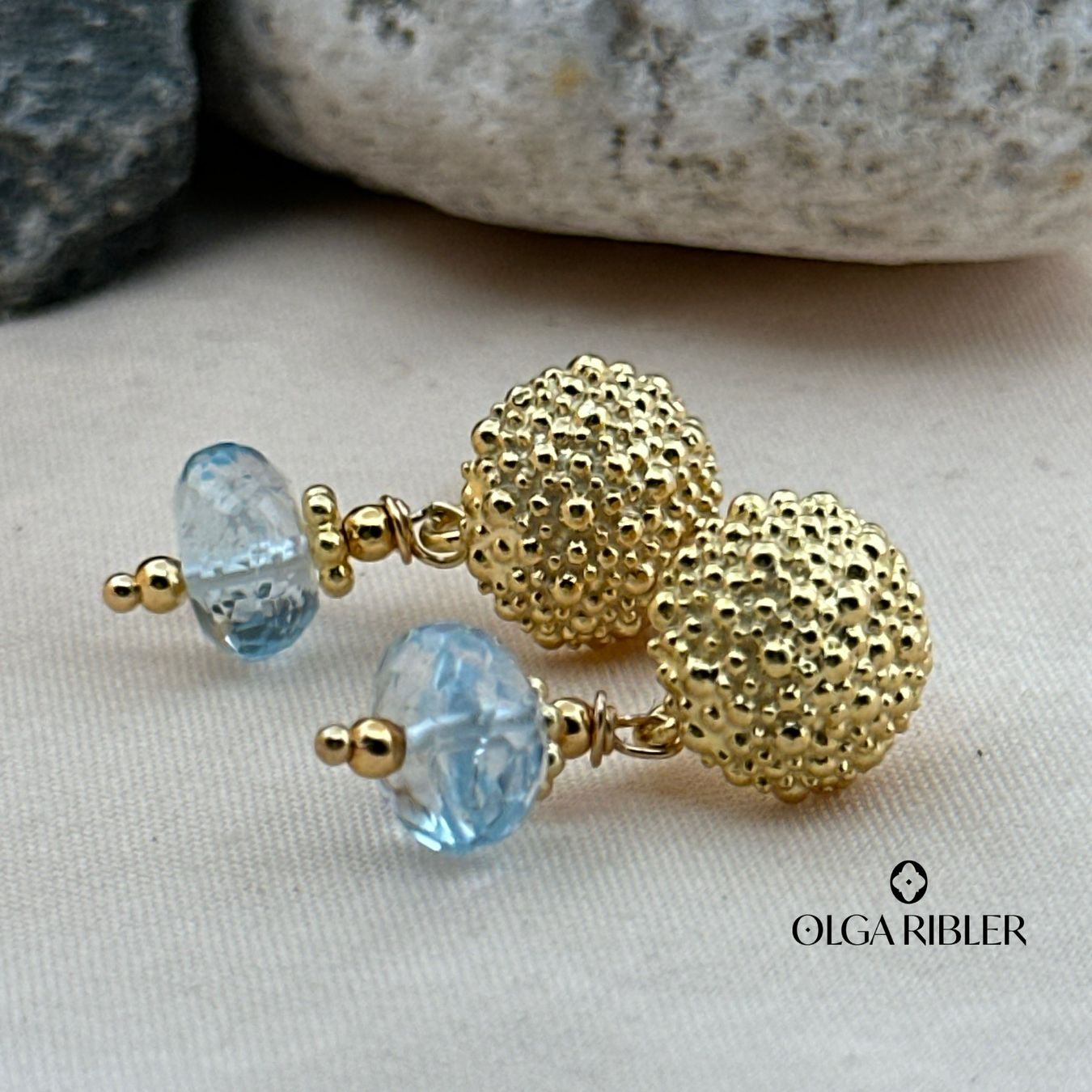 Olga Ribler Ohrringe & -stecker: Ohrstecker mit Aquamarin, Silber rosevergoldet – Neu (gemäss Beschreibung) aus Luzern von Schmuckoutlet
