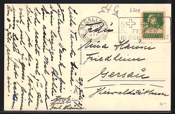 Cartoline postali: AK St. Gallen, Blick über Dächer, 1927 – Usato da Berlin venduto da bartko-reher 1