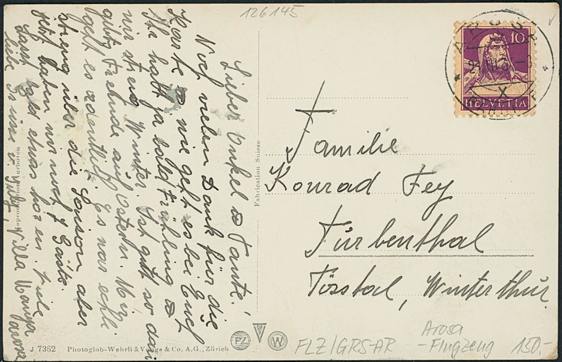 Cartoline postali: GRS Arosa - Flugzeug – Usato da Schindellegi venduto da Jonathan77 1