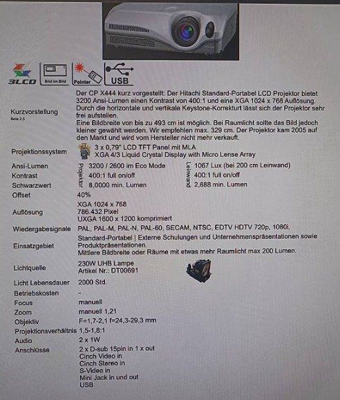 Videoprojektoren: Hitachi CP X444 | Beamer | Projektor – Gebraucht aus Bülach von bonbman 4