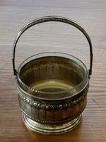 Vintage Konfektschale/Zuckerschale mit Bügel, Glas/Metall 48
