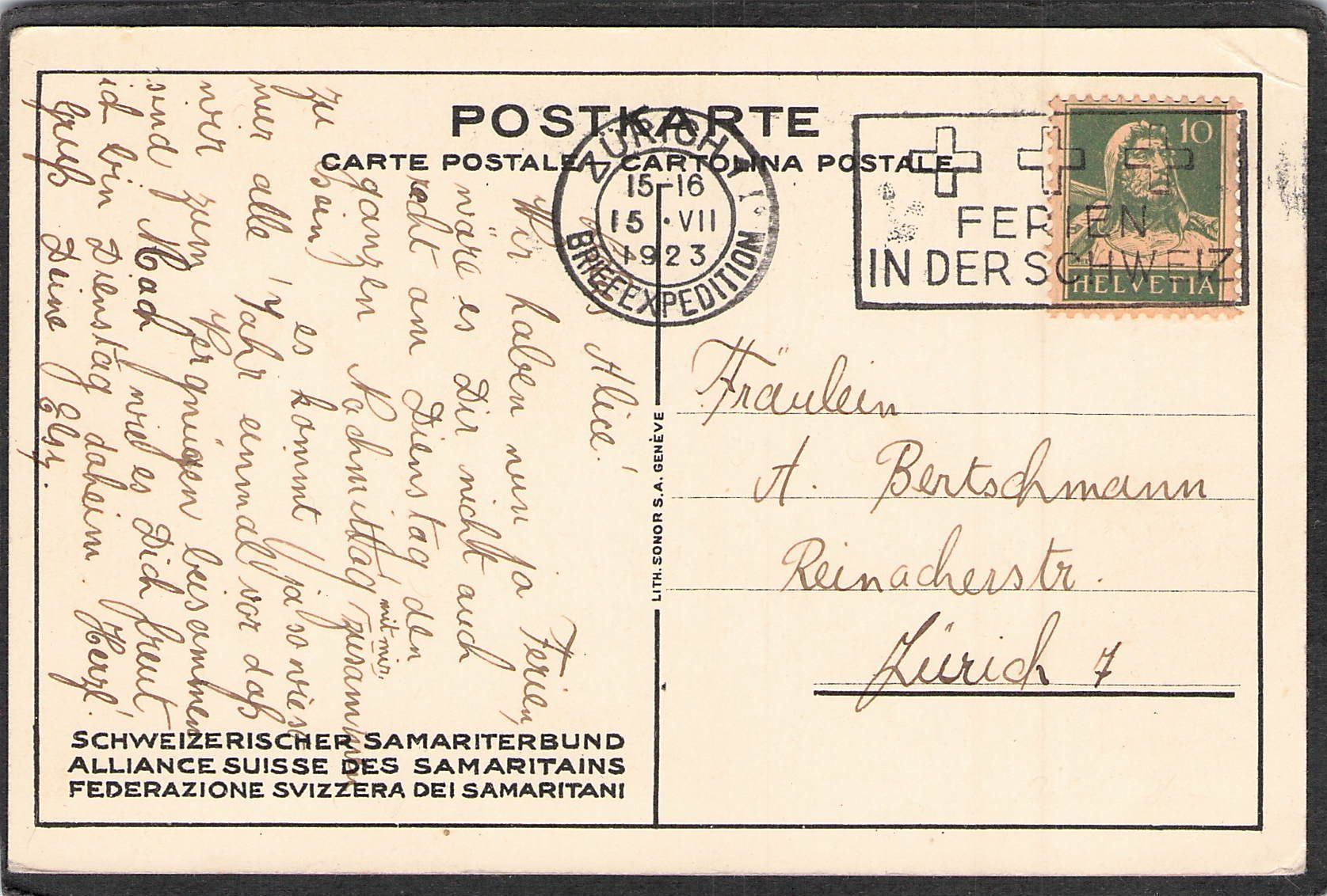 Cartoline postali: ^Schweizerischer Samariterbund , gel. 1923 – Usato da Reichenburg venduto da Pipo-67 1
