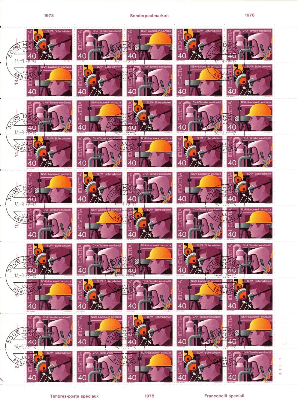 Alle Briefmarken: 1978 SUVA Bogen gestempelt – Gebraucht aus Bottmingen von Golferin