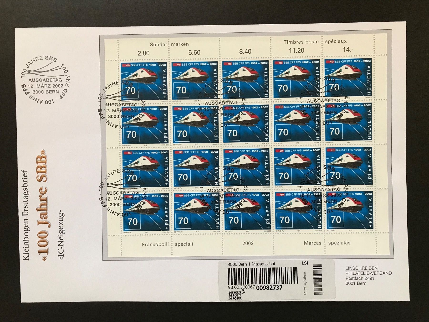 Alle Briefmarken: 2002, Ersttagsbrief mit Kleinbogen!!! – Gebraucht aus stäfa von brandy66