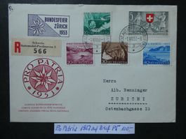 Pro Patria 1953 auf Brief P5 echt gelaufen