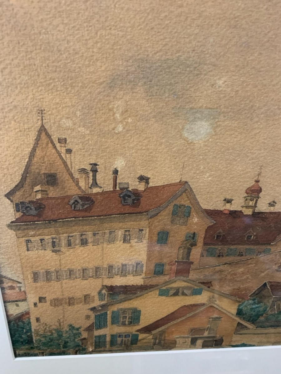 Dipinti: St. Gallen Klosterkirche antikes Aquarell – Usato da Wolfhalden venduto da SecondAntique 2