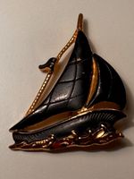 Brosche Nautic Vintage vergoldet 60er 70er Antik Segelschiff