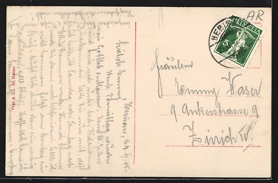 Ansichtskarten: AK Herisau, Poststrasse mit Passanten – Gebraucht aus Berlin von bartko-reher 1