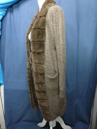 STRICK MANTEL BRAUN MIT KUNSTPELZ GR M KUSCHLIG WEICH NEU