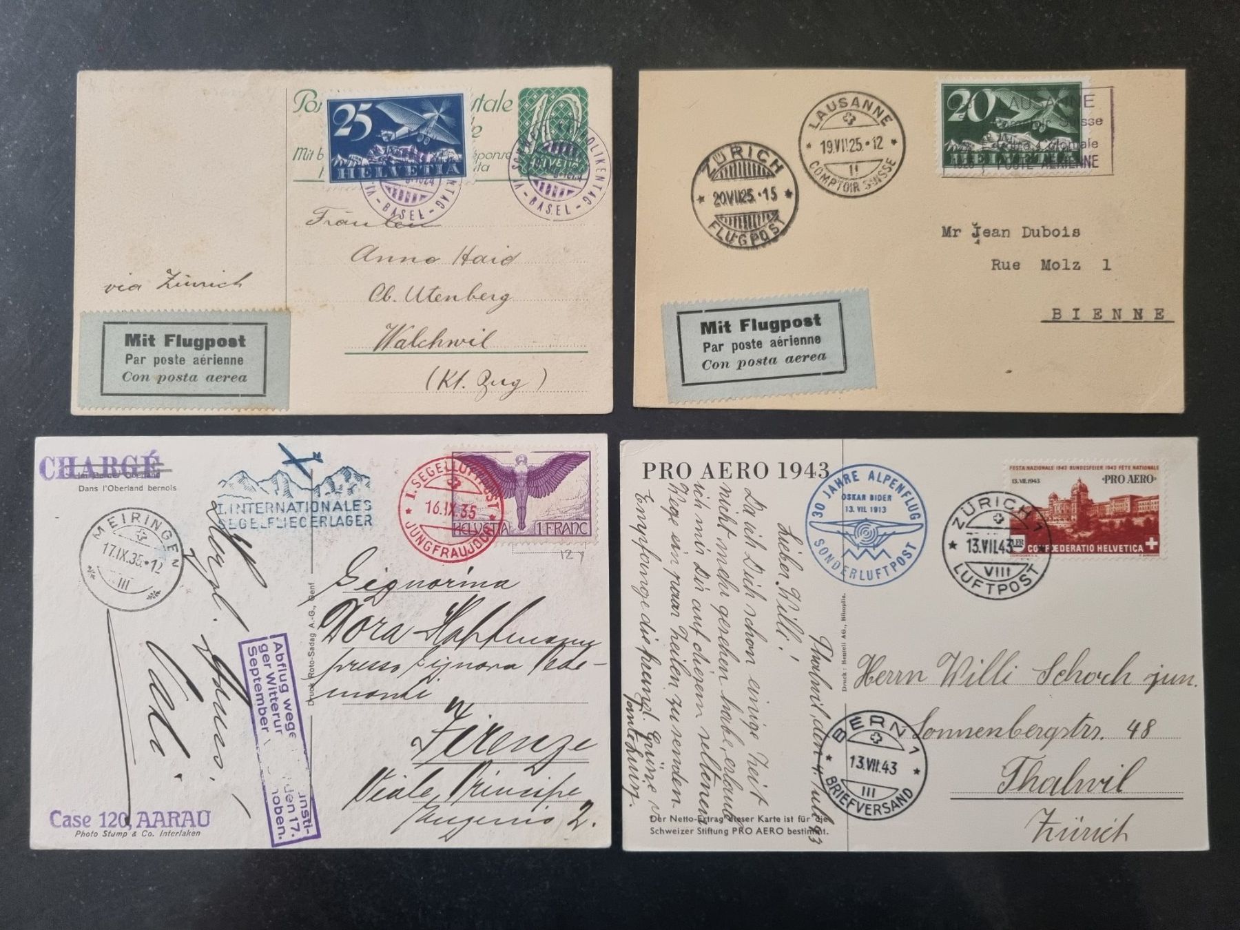 Tutti i francobolli: 4 CH Flugpost Brief/Karten 1924 - 1943 : KP 200.-- – Usato da Gümligen venduto da Geniusbuy