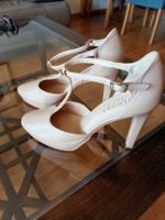 Pumps Leder beige Grösse 38 T-Strap Absatzschuh Absatz 11cm