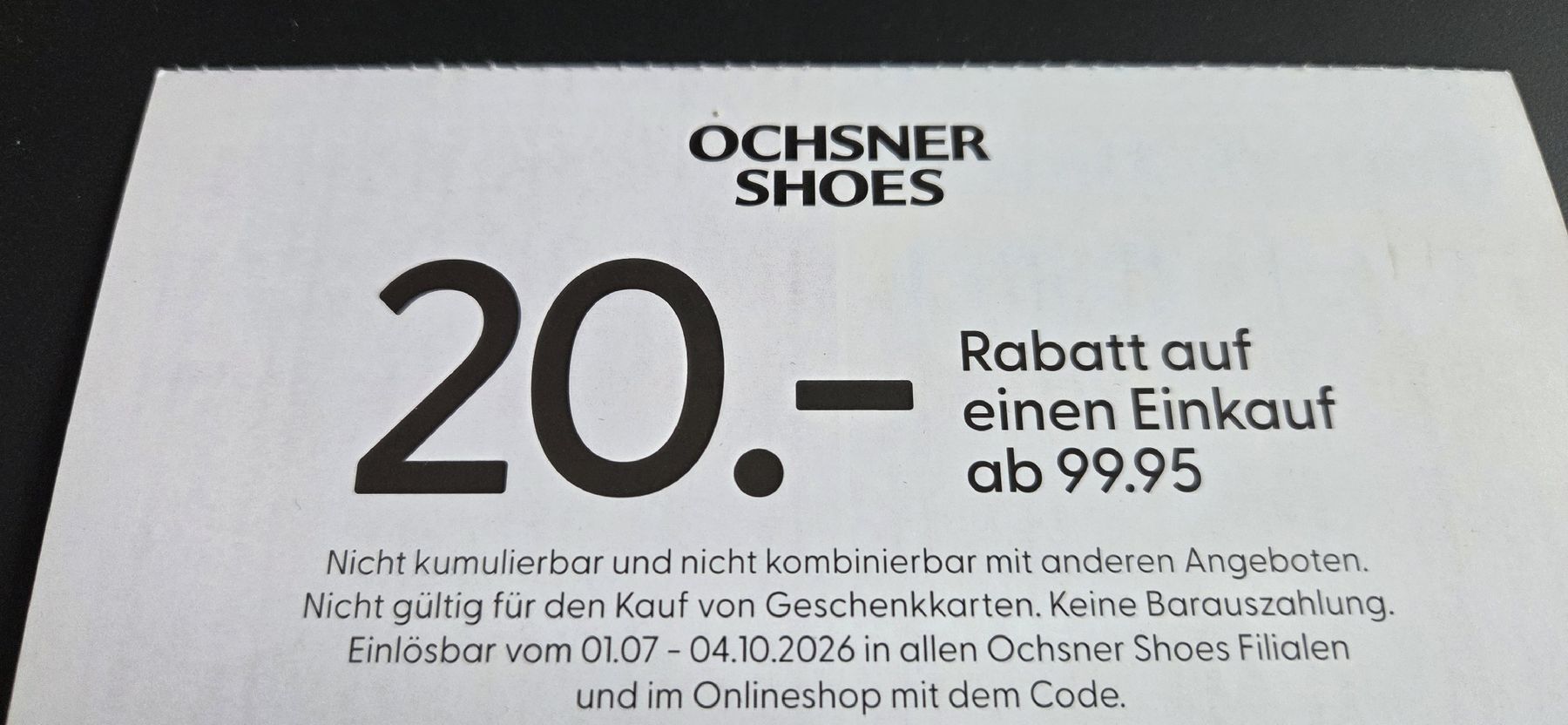 Ochsner Shoes Gutscheine: Ochsner Shoes 20 Rabatt Einkauf ab 99.95 – Neu (gemäss Beschreibung) aus Uttigen von TomTom_