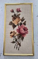 Rosenbild, Gobelinbild, Handarbeit, Goldrahmen, Vintage