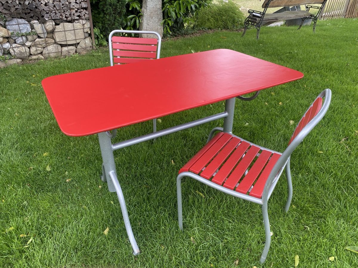 Set di tavolo e panche: Alter Eisentisch Blechtisch – Usato da Bülach venduto da Farmerpower7 2