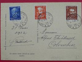 1932, GOTTHARDBAHN 191-193, FDC-KARTE von COLOMBIER, 300.-++