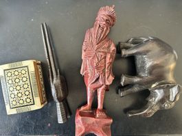 Asiatische Deko-Objekte, 4-teilig, Holz, Top Zustand