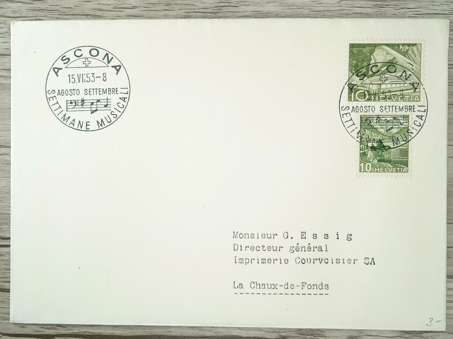Tutti i francobolli: TR96 Enveloppe + Timbre Suisse 1953 – Usato da Cousset venduto da Patrick_Collections