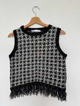 ZARA Pullover Weste Hahnentrittmuster Schwarz Weiss Grösse S
