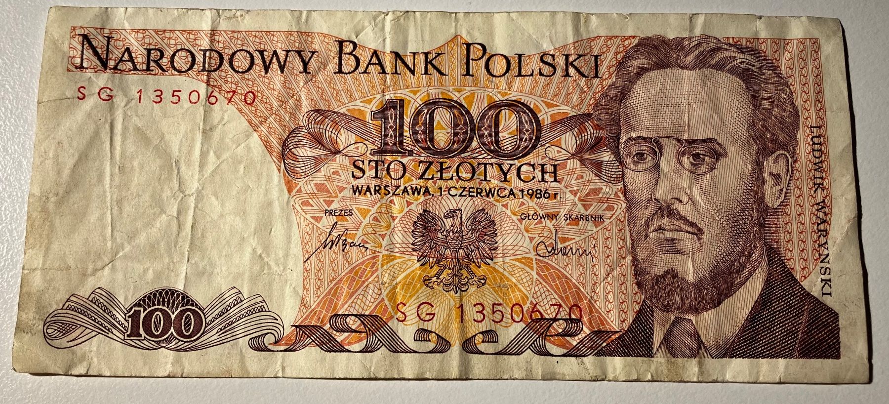 Banknoten: Polen 100 Zlotych 1986 – Gebraucht aus Algetshausen von Carrhard