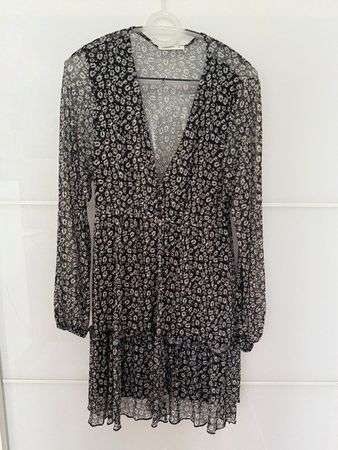 Kleid schwarz mit Blumenmuster langarm Damen S