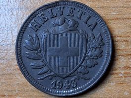 2 Rappen 1943 - Zink - fast vorzüglich!