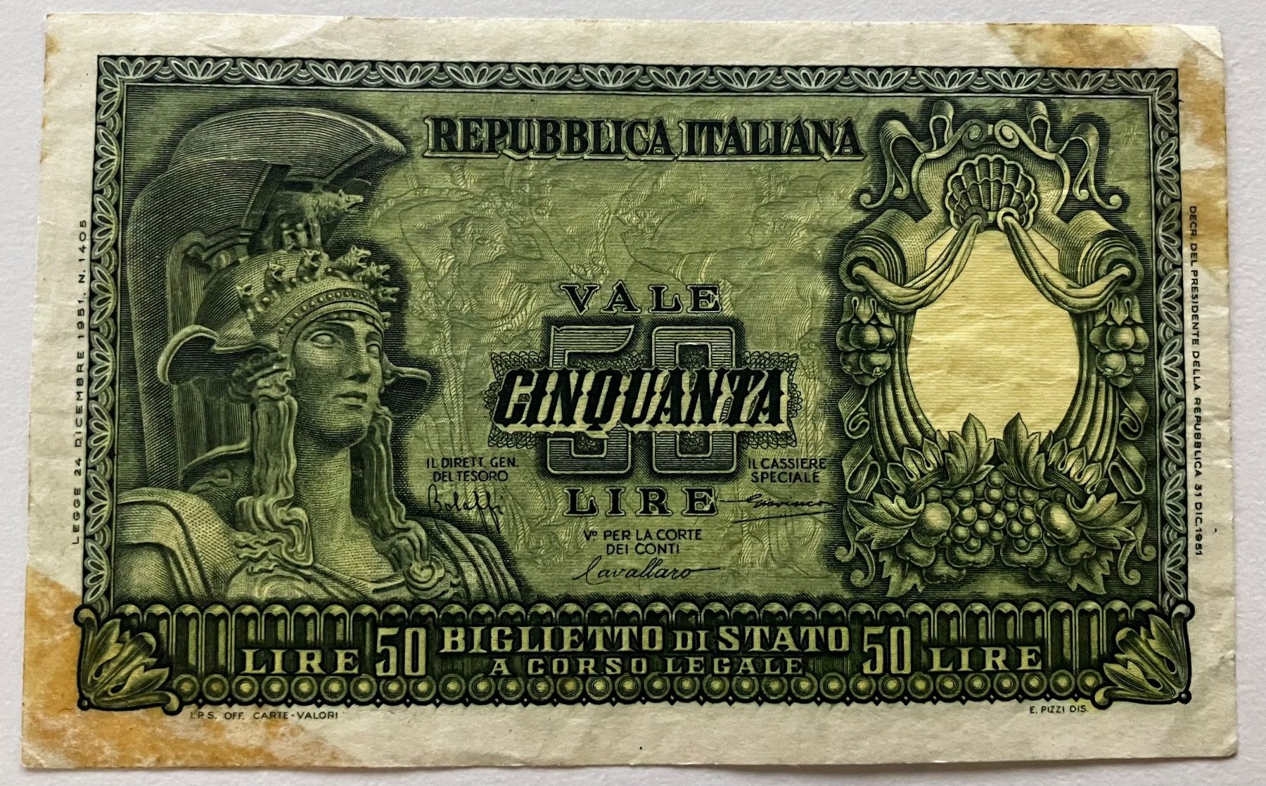 Banconote: Italien 50 Lire 1951 – Usato da Algetshausen venduto da Carrhard
