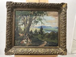 Altes Ölgemälde Kinder und Tiere