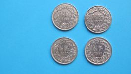 4 x 1/2 Schweizer Franken Silber Münzen