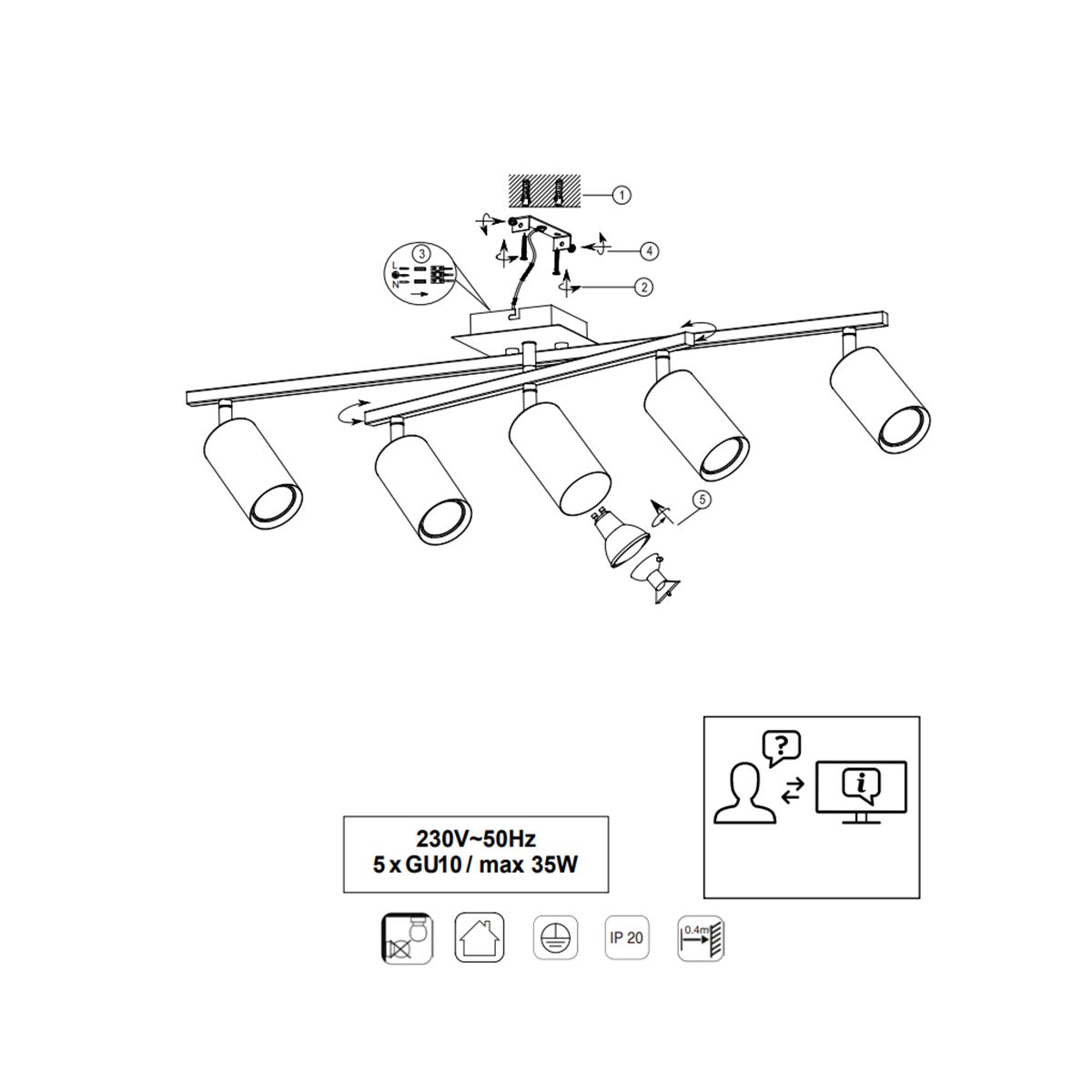 Lampadari & plafoniere: Deckenleuchte, 78 cm x 57 cm, 5 Spots – Nuovo (secondo la descrizione) da Kreuzlingen venduto da Smart-Light 4