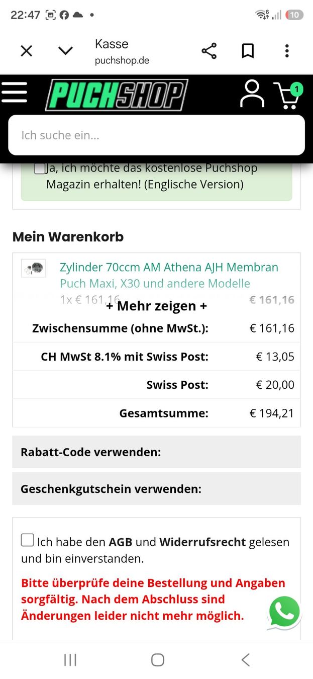 Athena Parti ricambio per ciclomotori: Athena AJH Zylinderkit mit Membrane kein Italkit – Nuovo e nell'imballaggio originale da Schafisheim venduto da onezillion 5