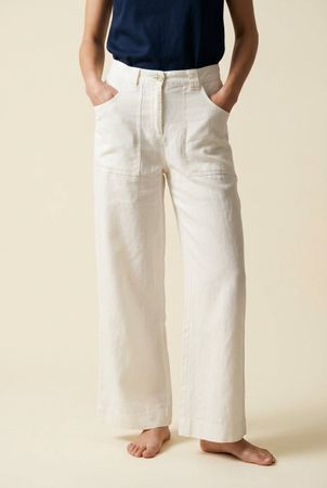H&M L.O.G.G. Pantalon 100% Lin Blanc Large T. 34