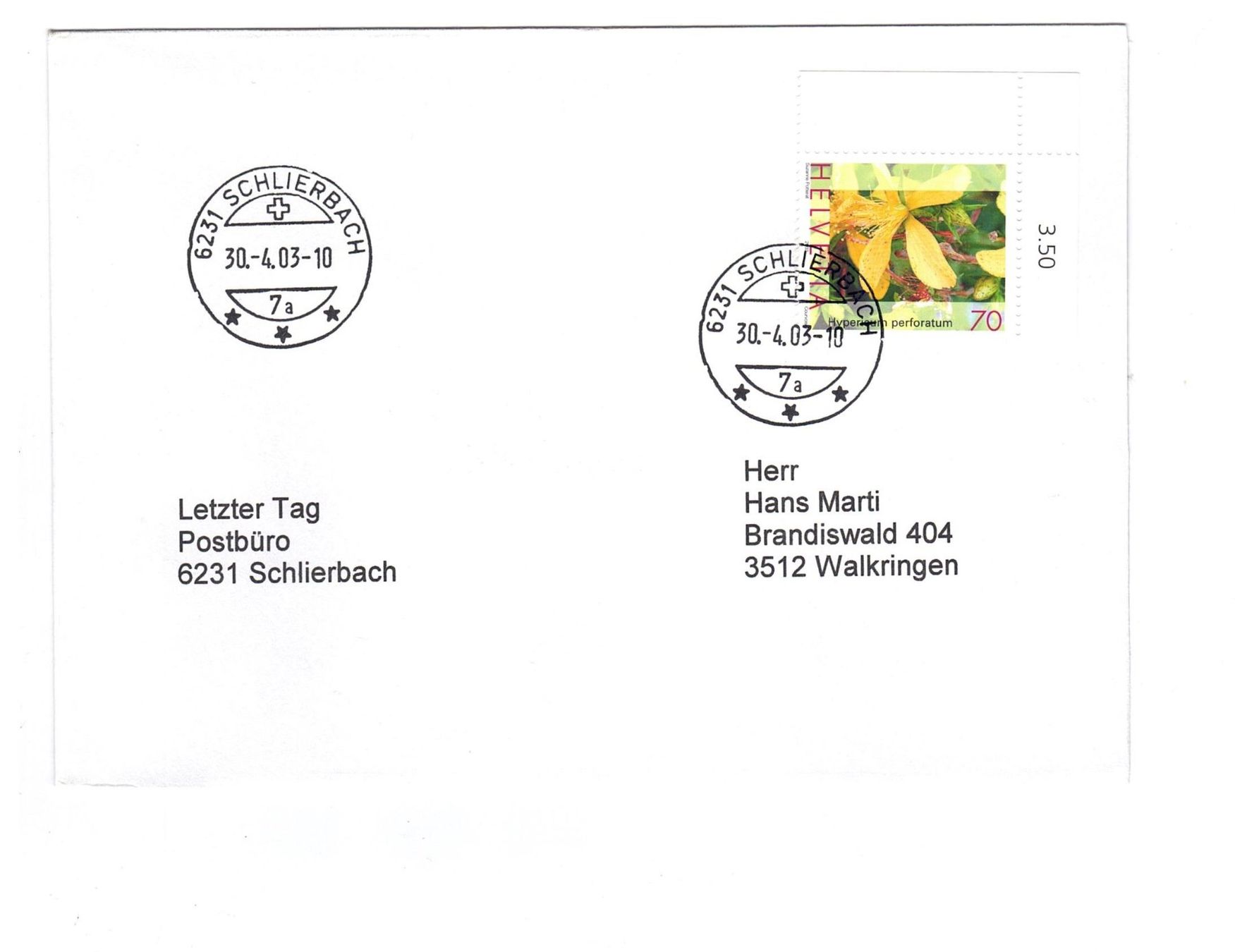 Tous les timbres: Letztagsbrief:  Poststelle 6231 SCHLIERBACH – D'occasion à Büetigen par philat