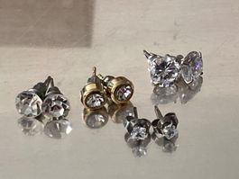 Lot boucles d'oreilles puces zirconias argenté et doré