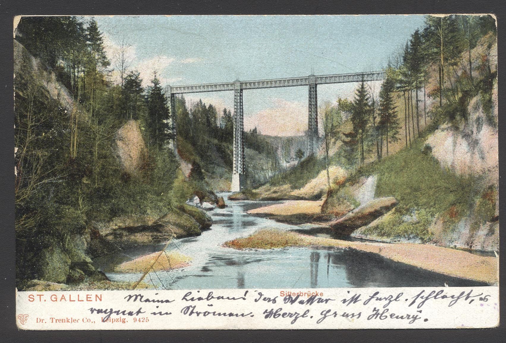 Cartoline postali: PK St. Gallen - Sitterbrücke – Usato da Siebnen venduto da Fstaehli