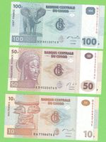 Kongolesische Franc Banknoten, 3 Stk, Top Zustand!