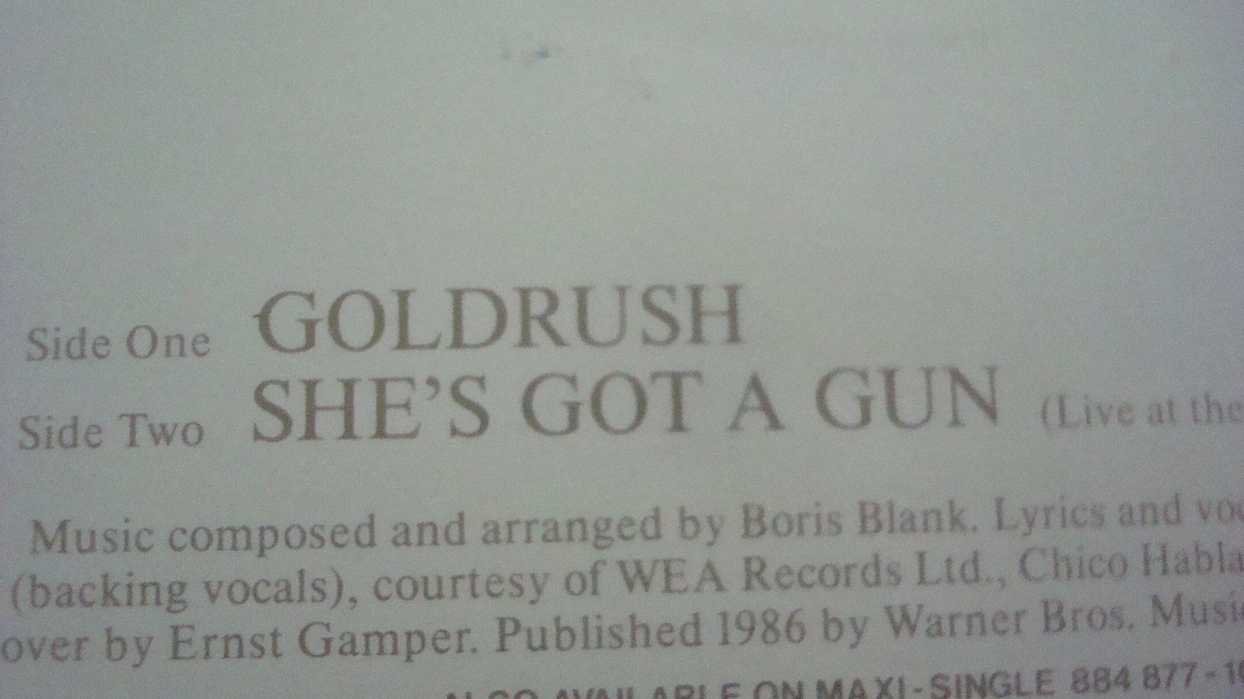 Dischi in vinile: Yello "Goldrush - She's got a Gun" 1986 – Usato da Münchenstein venduto da Pesci6 2