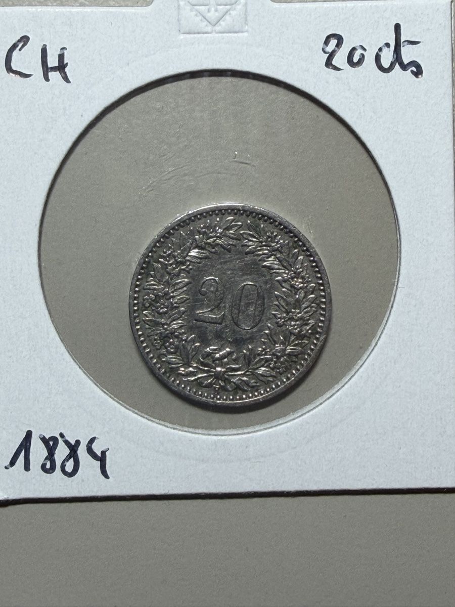 Tutti le monete: Suisse - 20 centimes - 1884 – Usato da Payerne venduto da Mike1682