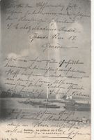 Alte Postkarte Genf Jet d'Eau mit Schiffen Adr. G. L. M. 73
