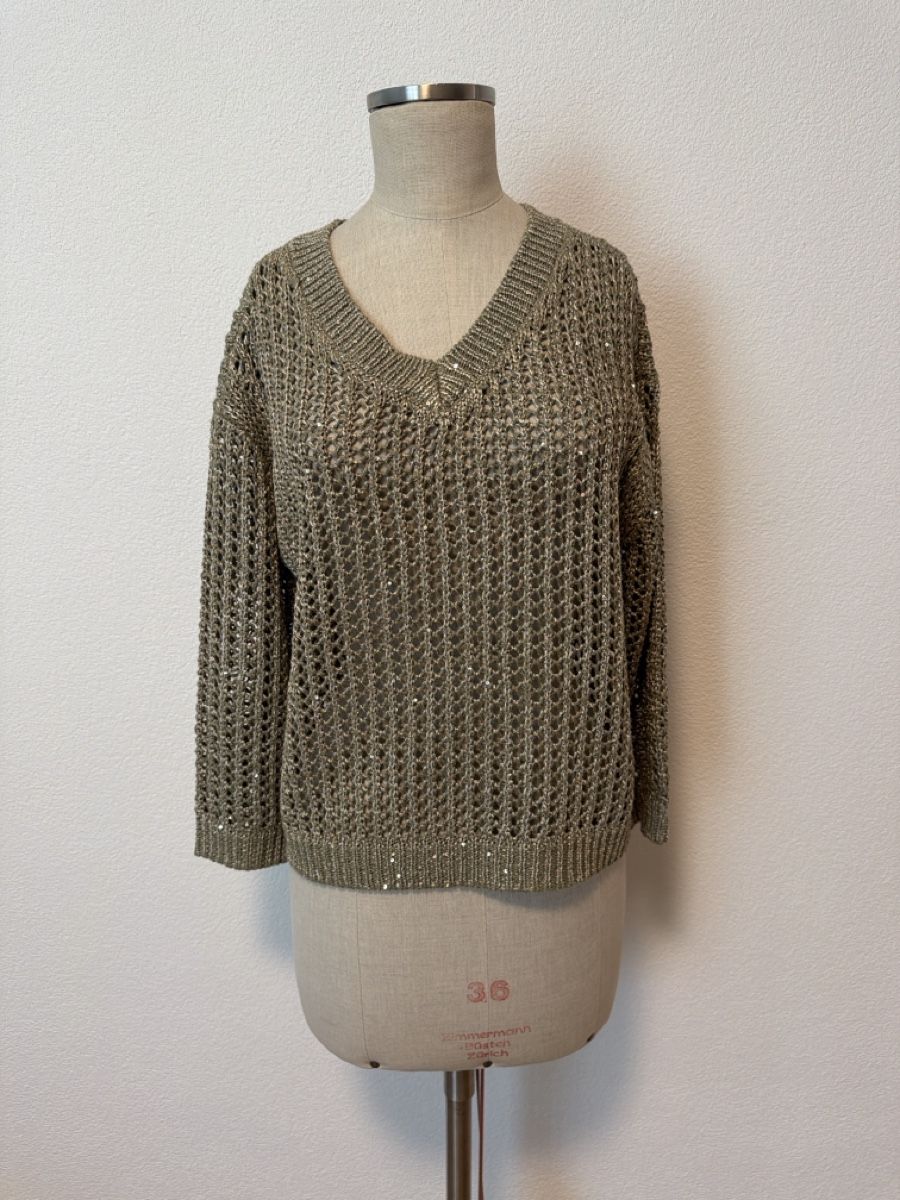 Maglioni & Felpe: Glitzer Pullover Gr. M 38 Khaki Glanz Perlen Strass Strick S – Nuovo (secondo la descrizione) da Binz venduto da Sandra830