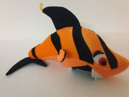 Kuscheltier Hai Orange/Schwarz gestreift Grösse 10cm