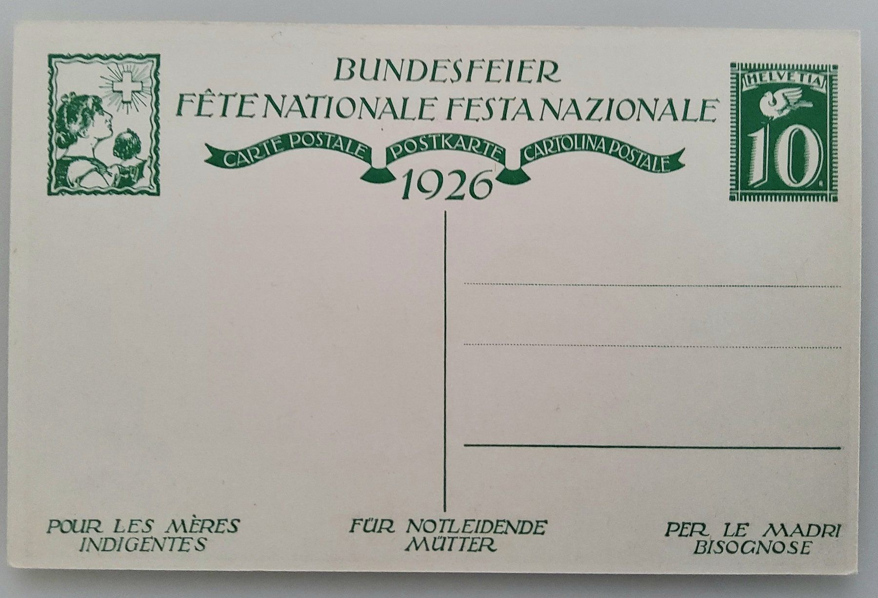 Tutti i francobolli: Bundesfeierpostkarte Nr.44 - 1926 - Mutter mit Wiege – Nuovo (secondo la descrizione) da Buchrain venduto da mue_kru 1