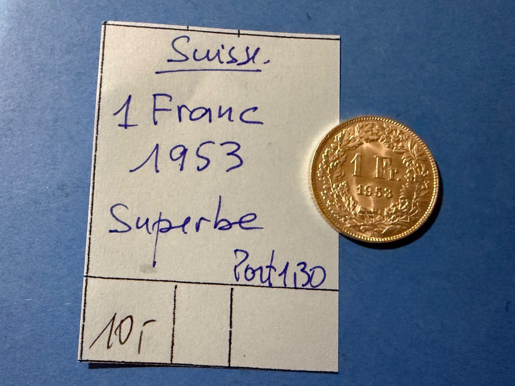 Tutti le monete: SUISSE : 1 FRANC 1953 - SUPERBE – Usato da genève venduto da GEnumist