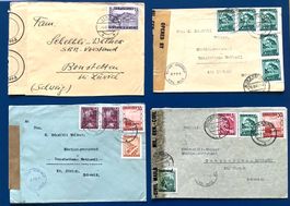 1946 - 4 Briefe mit Zensur nach Schweiz mit Mischfrankatur