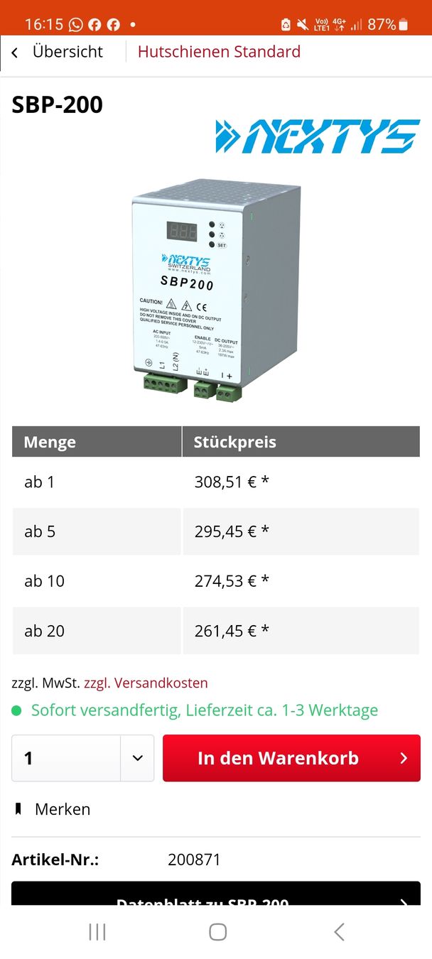 Componenti elettronici: Netzteil SPD200 NEXTYS AC/DC Wandler – Nuovo (secondo la descrizione) da Buttisholz venduto da REX001 2