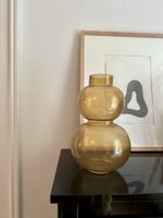Glass vase amber coloured double bubble design good conditio