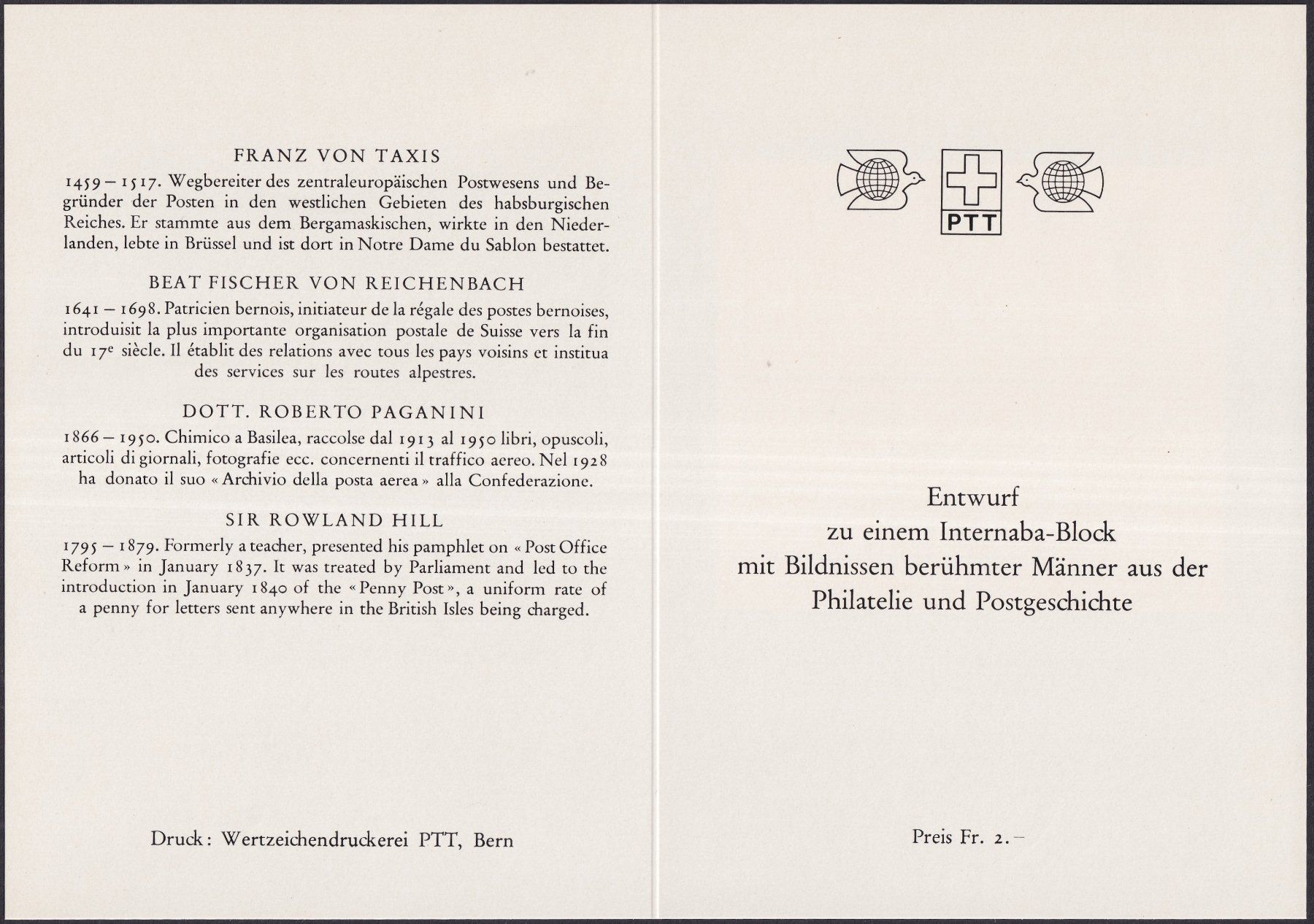 Tutti i francobolli: 1974, W50 INTERNABA-BLOCK in PTT-Heft gestempelt 13.JUN.74. – Usato da Sursee venduto da Luzernerraute 1
