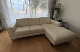 Ledercouch 3er mit Recamiere und 2er, Creme (weiss natur)