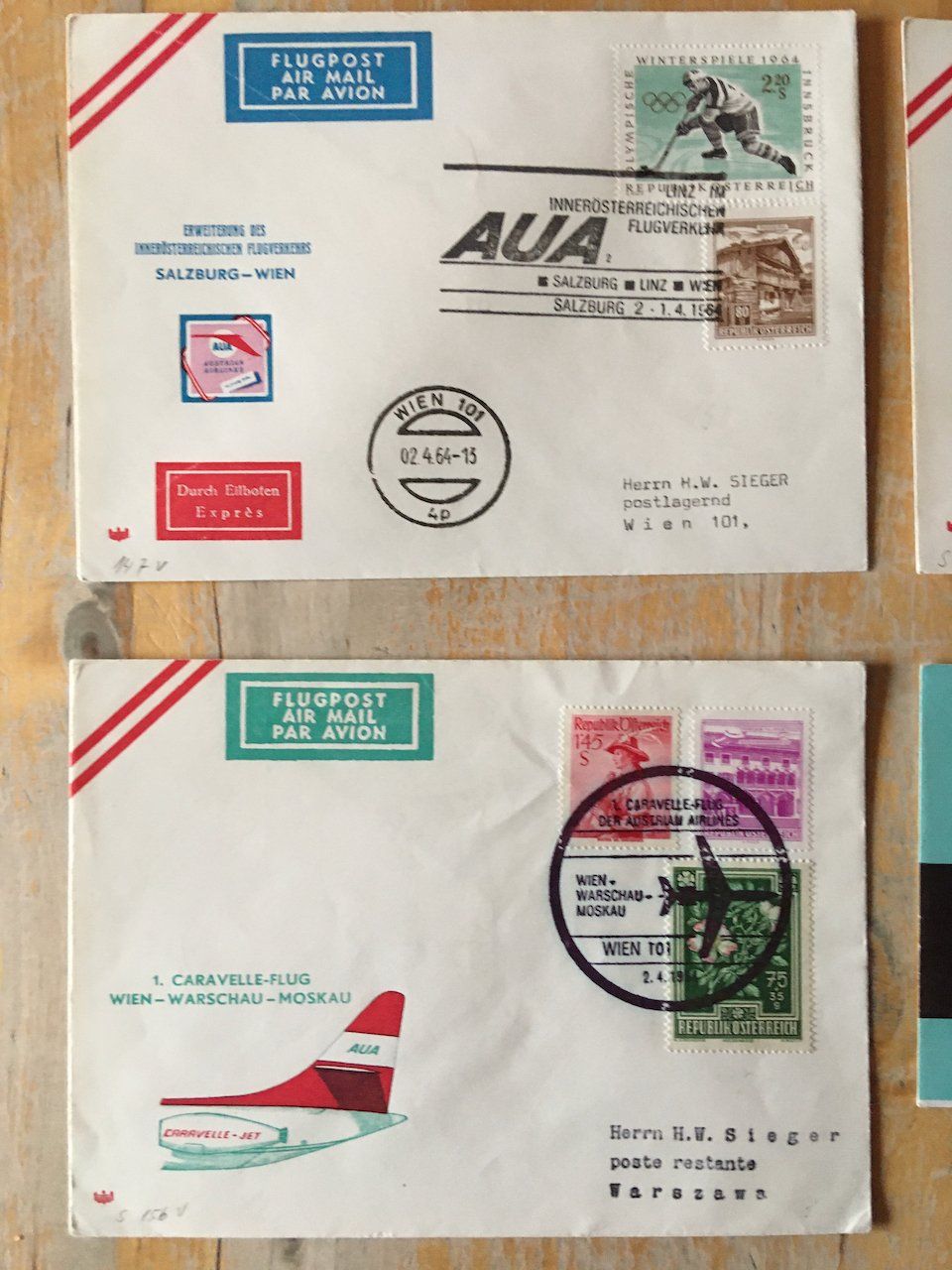 Alle Briefmarken: 8 Flugbriefe Österreich 1964 – Gebraucht aus Nesslau von zueri6 1