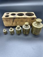 Vintage Brass Weights Set, Wooden Box