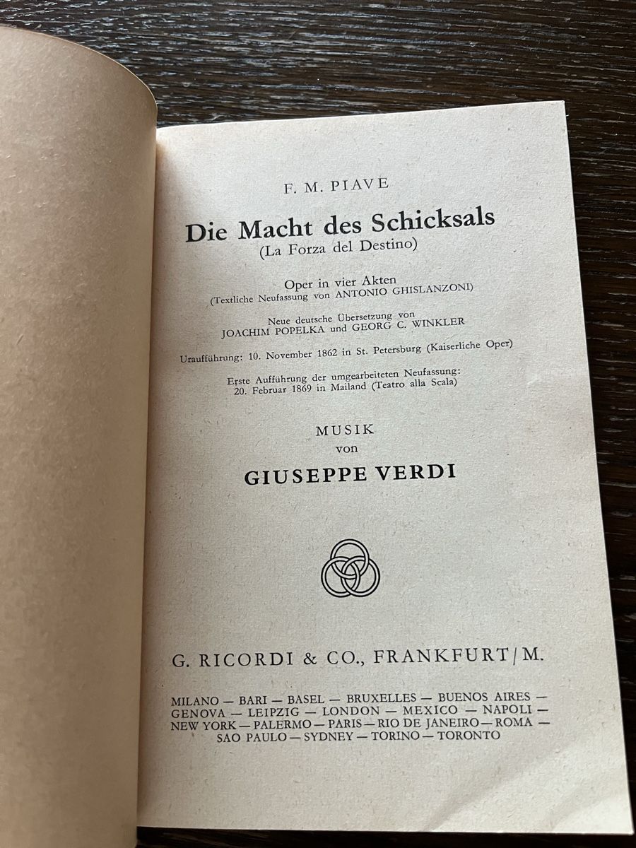 Bücher: Verdi: Die Macht des Schicksals - Textbuch – Gebraucht aus Winterthur von Mmagu 1